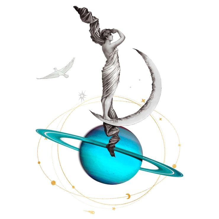 Foto mujer png espacial de pie en la pegatina de saturno fondo transparente remezclado por rawpixel