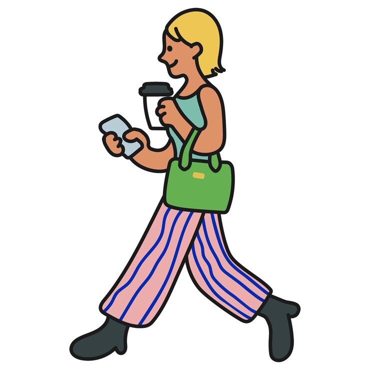 Foto mujer png sosteniendo una pegatina de taza de café dibujo de personaje de rutina diaria en un fondo transparente