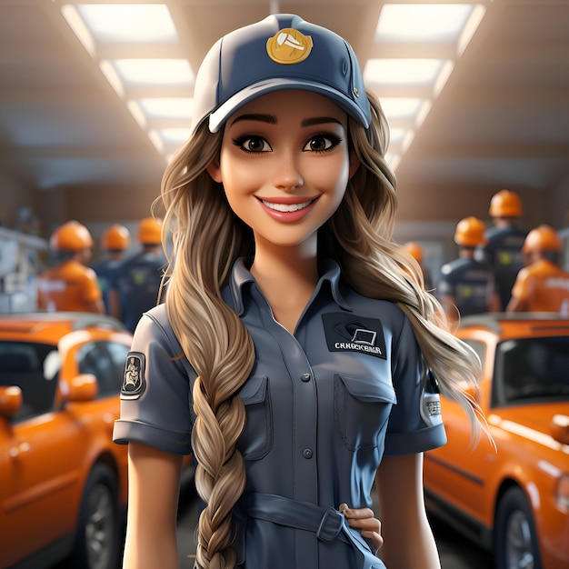 Mujer policía sexy en uniforme ilustración 3d Foto de estudio