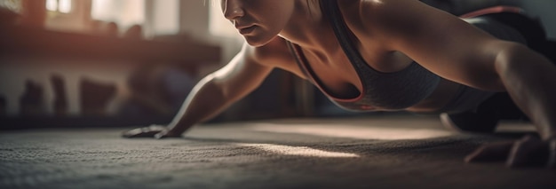 Foto una mujer se pone en cuclillas sobre una colchoneta en un gymgenerative ai