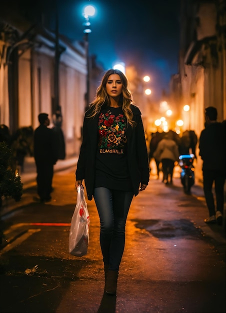 mujer posando mientras sostiene bolsas de compras