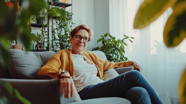 Mujer positiva de mediana edad mujer con gafas