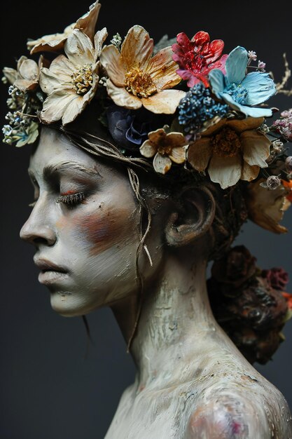 Mujer posmodernista hecha de flores de colores