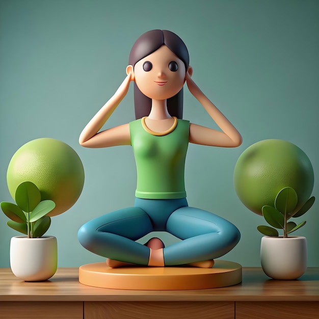 Mujer en postura de yoga y flores en el diseño del día internacional del yoga
