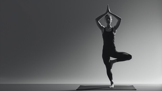 Foto una mujer en una postura de yoga con una foto de una mujer haciendo yoga