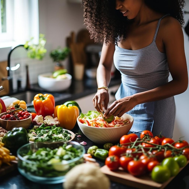 una mujer preparando una comida en la cocina