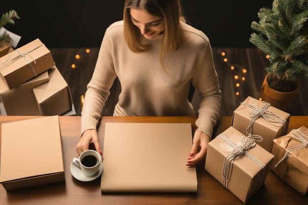 Foto mujer preparando un paquete de lunes cibernético