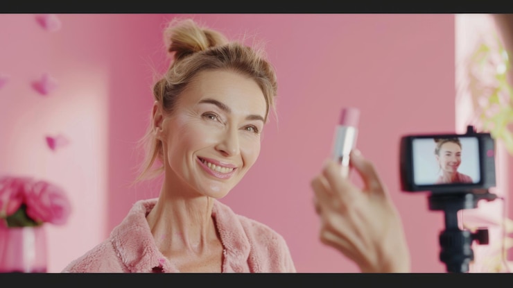 Foto mujer presentando un tutorial de maquillaje