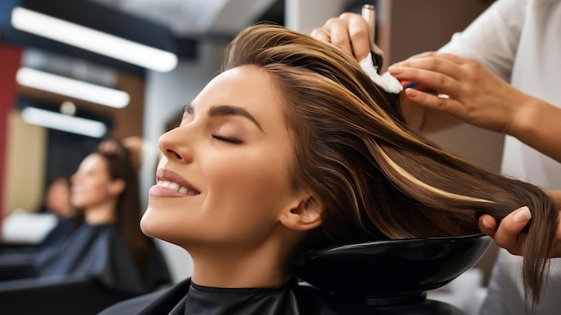 Mujer de primer plano en el salón de peluquería