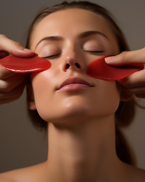 Mujer en proceso de procedimiento facial de gua sha