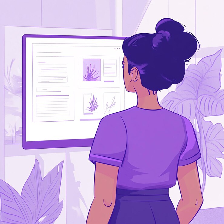 Foto mujer propietaria de una pequeña empresa cerca de una pantalla digital