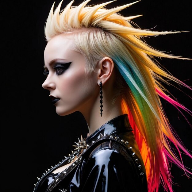 Mujer punk gótica con el cabello rubio puntiagudo