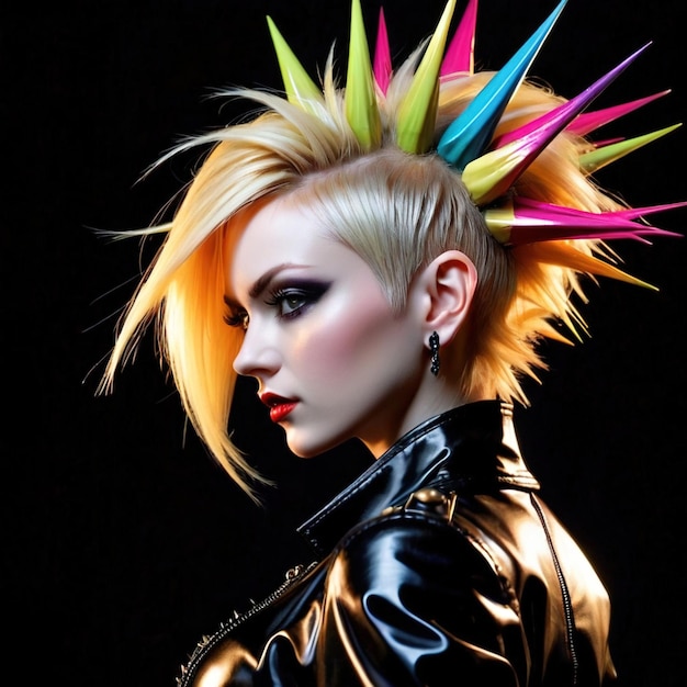 Mujer punk gótica con el cabello rubio puntiagudo