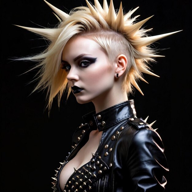 Mujer punk gótica con el cabello rubio puntiagudo