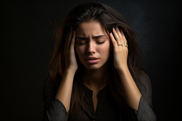 Mujer que se enfrenta a un dolor de cabeza