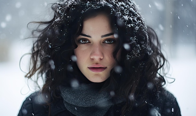 Una mujer que llevaba un abrigo en la nieve.