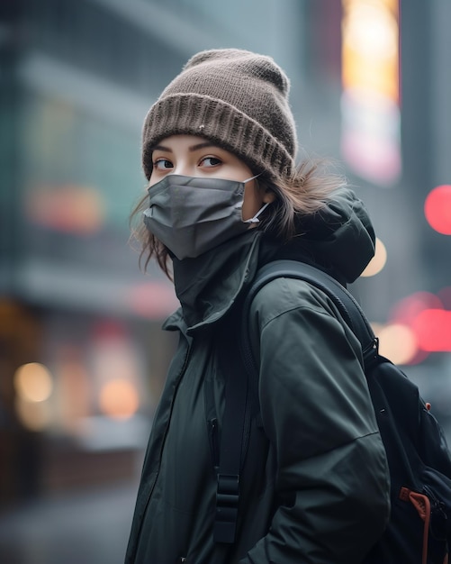 Una mujer que llevaba una mascarilla en una calle de la ciudad.