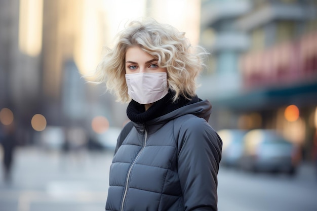 Una mujer que llevaba una mascarilla en una calle de la ciudad.