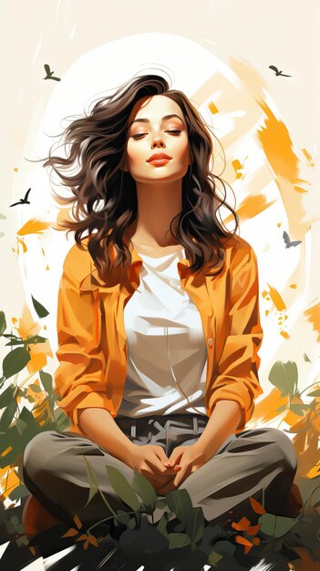 Mujer que practica la meditación de atención generada por la IA