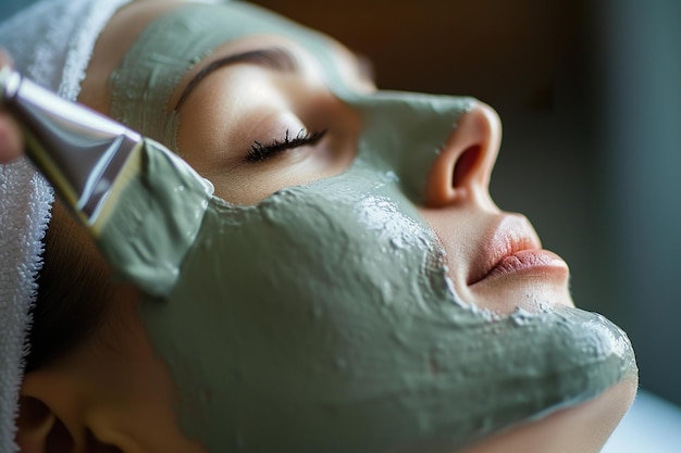 Mujer que recibe tratamiento terapéutico con máscara facial