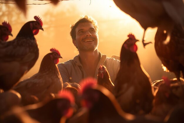 Foto mujer que sostiene animales naturaleza joven criador de pollo agricultura agricultura gallina pájaro