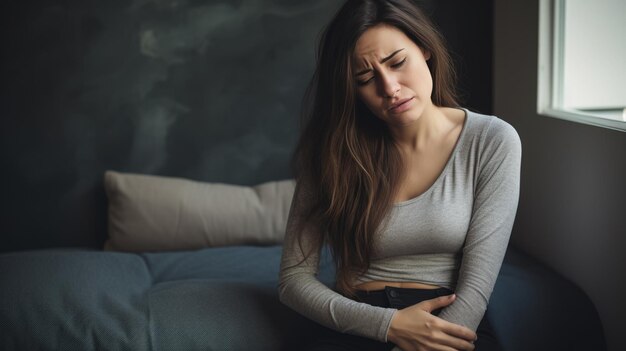 Foto mujer que sufre de dolor abdominal