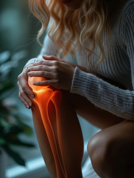 Mujer que sufre de dolor en la rodilla Problemas de salud Foto de alta calidad Generada por Ai