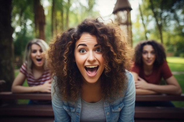 Mujer que supera la dificultad auditiva para disfrutar del tiempo con amigos IA generativa