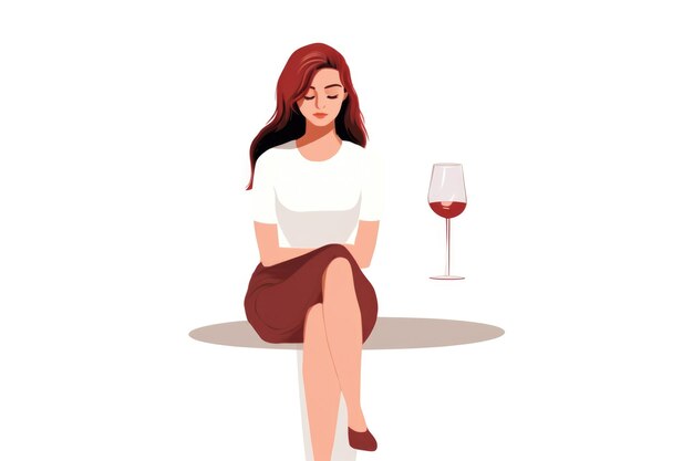 Mujer que tiene problemas con el alcohol ilustración plana Concepto de abuso de alcohol Estilo de vida poco saludable