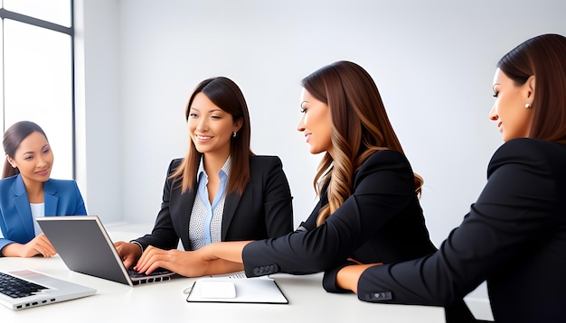 Mujer que tiene una reunión de negocios en línea en una oficina