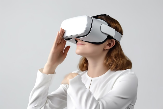 mujer que utiliza un dispositivo VR