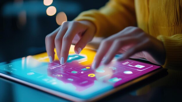 Mujer que utiliza la tecnología de tableta para el hogar inteligente
