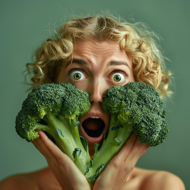 Mujer con un ramo de brócoli