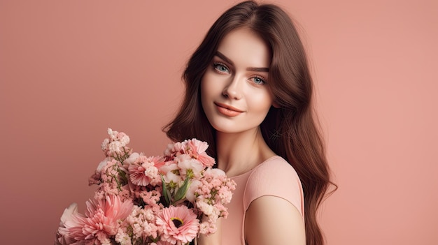 Una mujer con un ramo de flores.