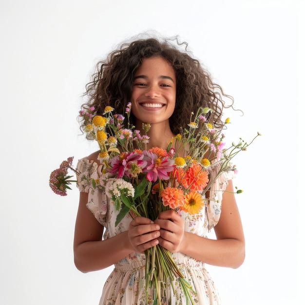 Mujer con un ramo de flores