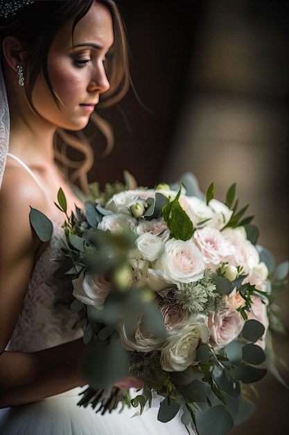 Mujer con ramo de novia