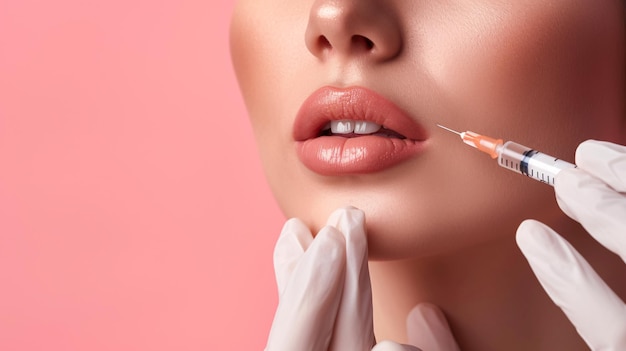 una mujer recibiendo una inyección de botox en los labios