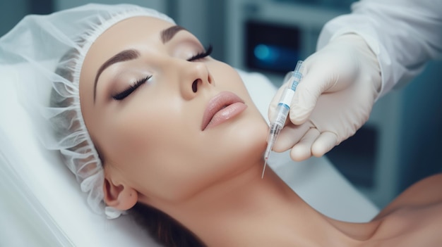 Una mujer recibiendo una inyección de botox en un salón de belleza.