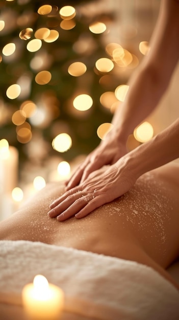 Foto mujer recibiendo un masaje de exfoliante de sal en un spa