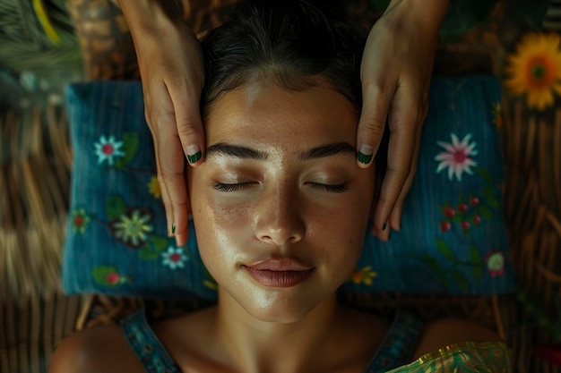 Mujer recibiendo masaje facial en un spa