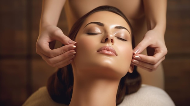 Mujer recibiendo un masaje facial en el spa