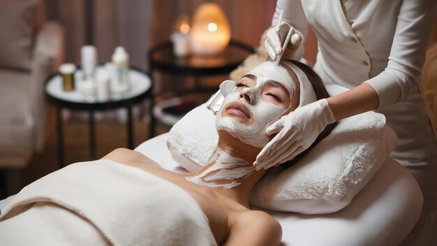 Mujer recibiendo un tratamiento de belleza para el cuidado de la piel