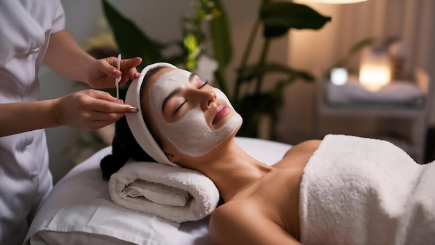 Mujer recibiendo un tratamiento de belleza para el cuidado de la piel