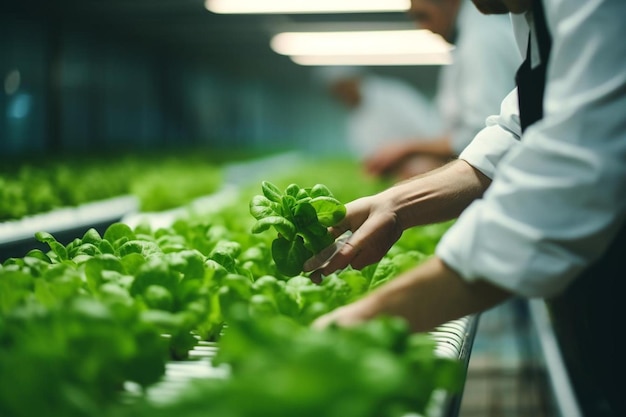 Foto una mujer está recogiendo lechuga de una escala en un mercado de agricultores