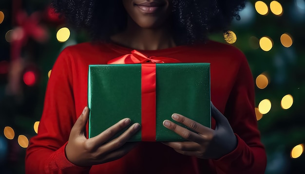 Mujer recortada sosteniendo caja de regalo de Navidad de cerca