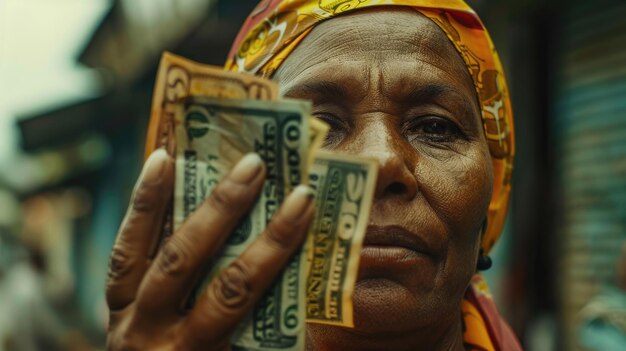 Foto mujer regalando 100 reales brasileños