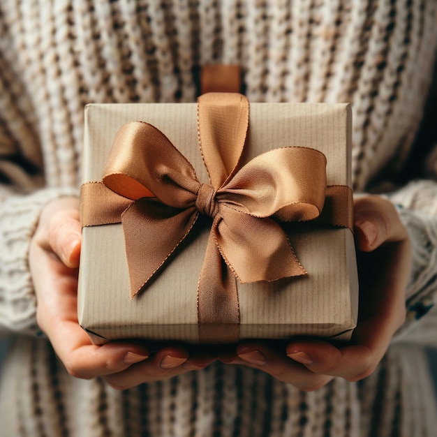 Una mujer con un regalo en las manos.