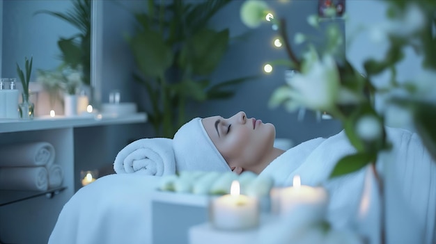 Una mujer relajándose en una sala de spa