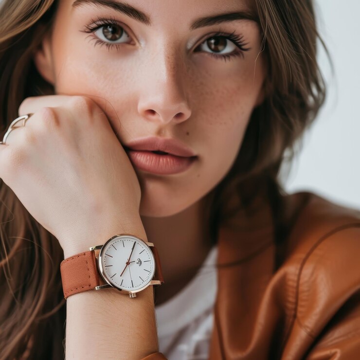 una mujer con un reloj que dice reloj