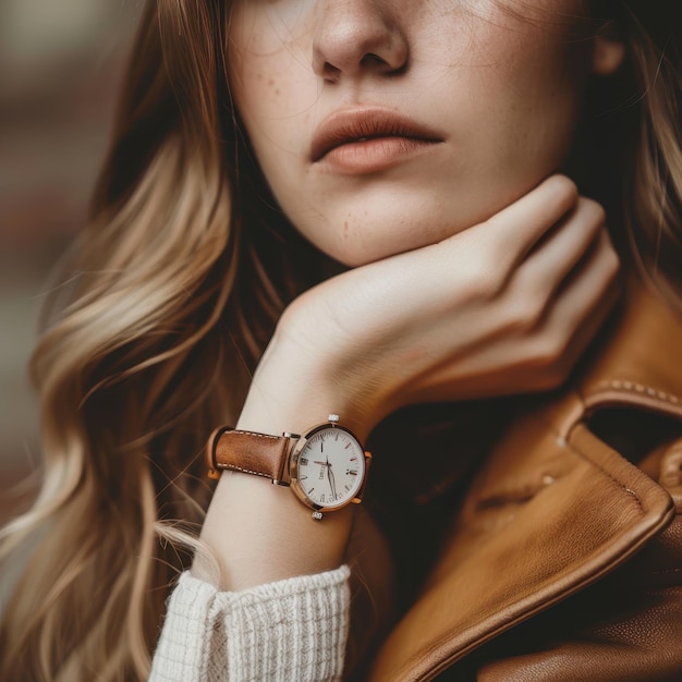 una mujer con un reloj en su mano izquierda